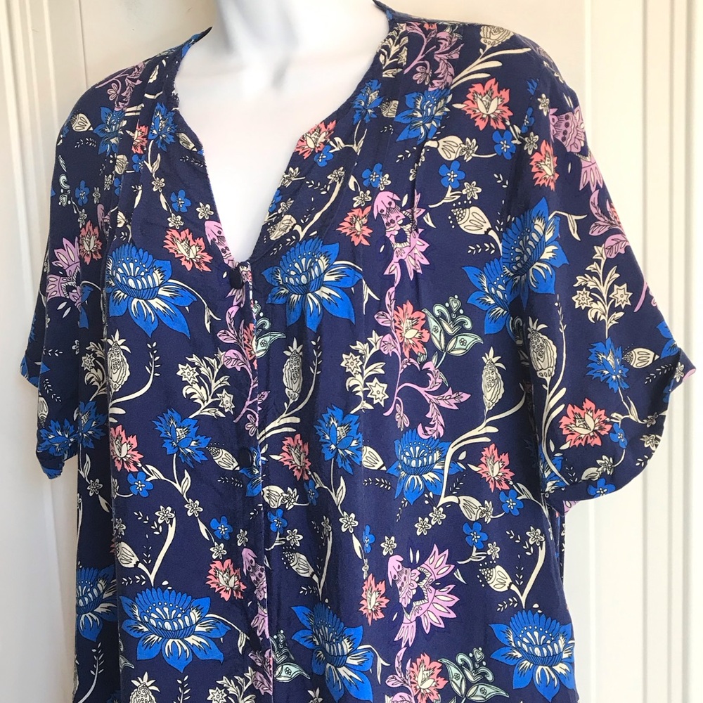 Amazon Women’s XL Multi Blue Floral V-Neck SS Button Up House Midi Dress NWOT - Picture 7 of 16